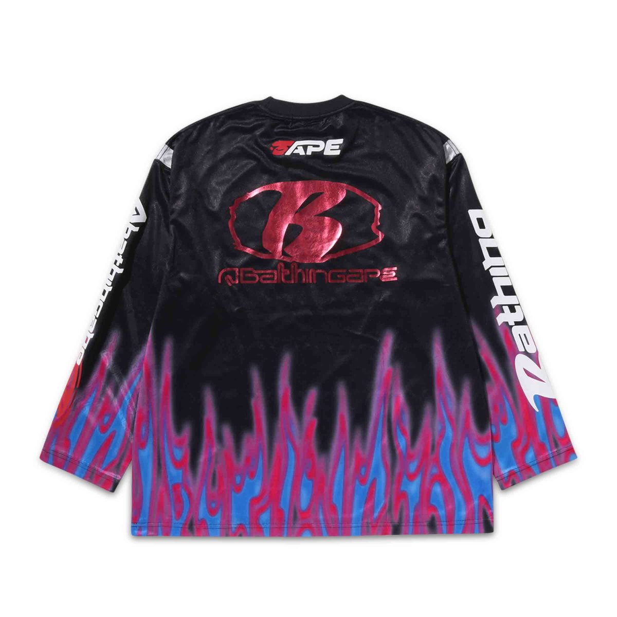 Flame Pattern Multilogo Relaxed Fit Football Jersey