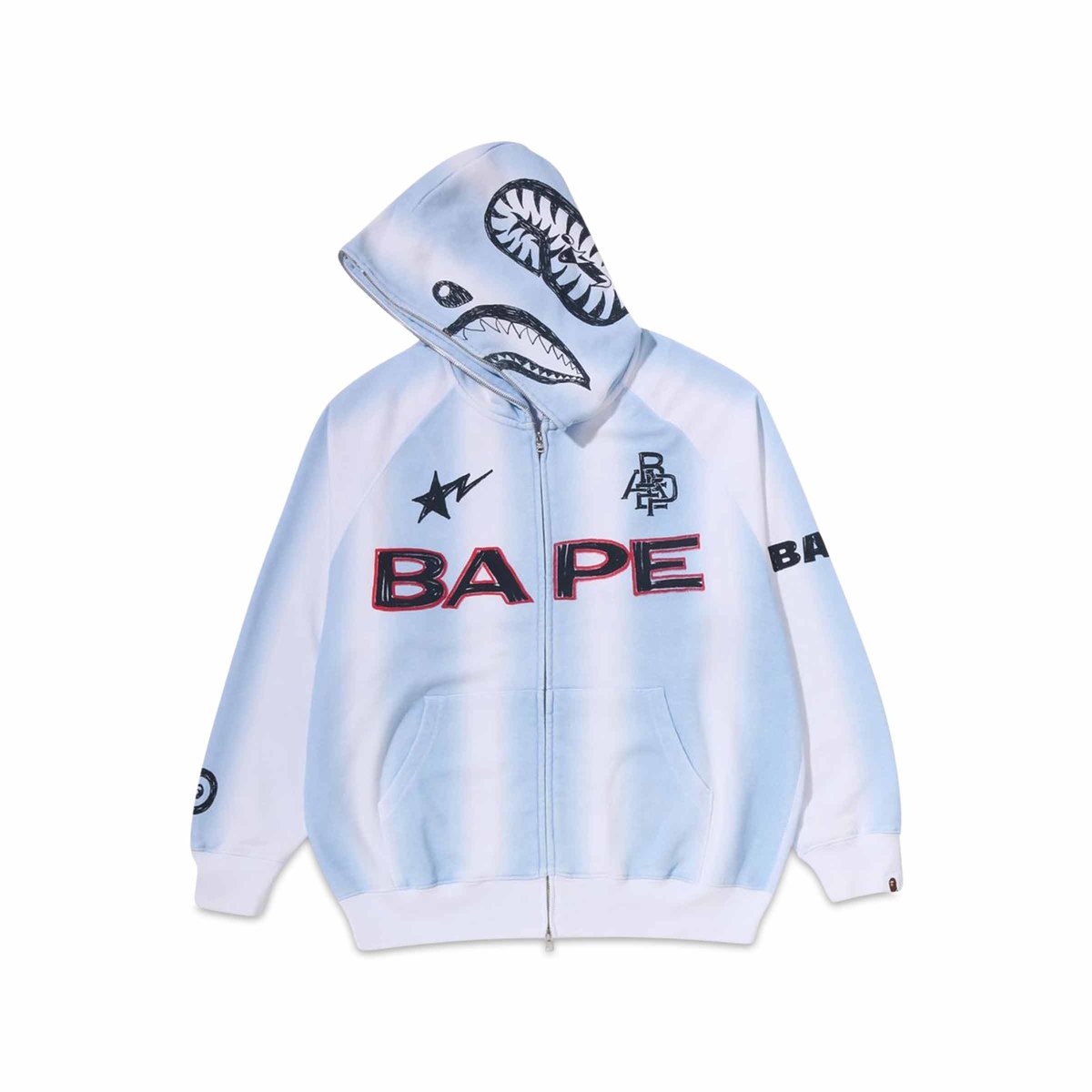 Hand Draw Football Shark Relaxed Fit Full Zip Hoodie White | SUBTYPE
