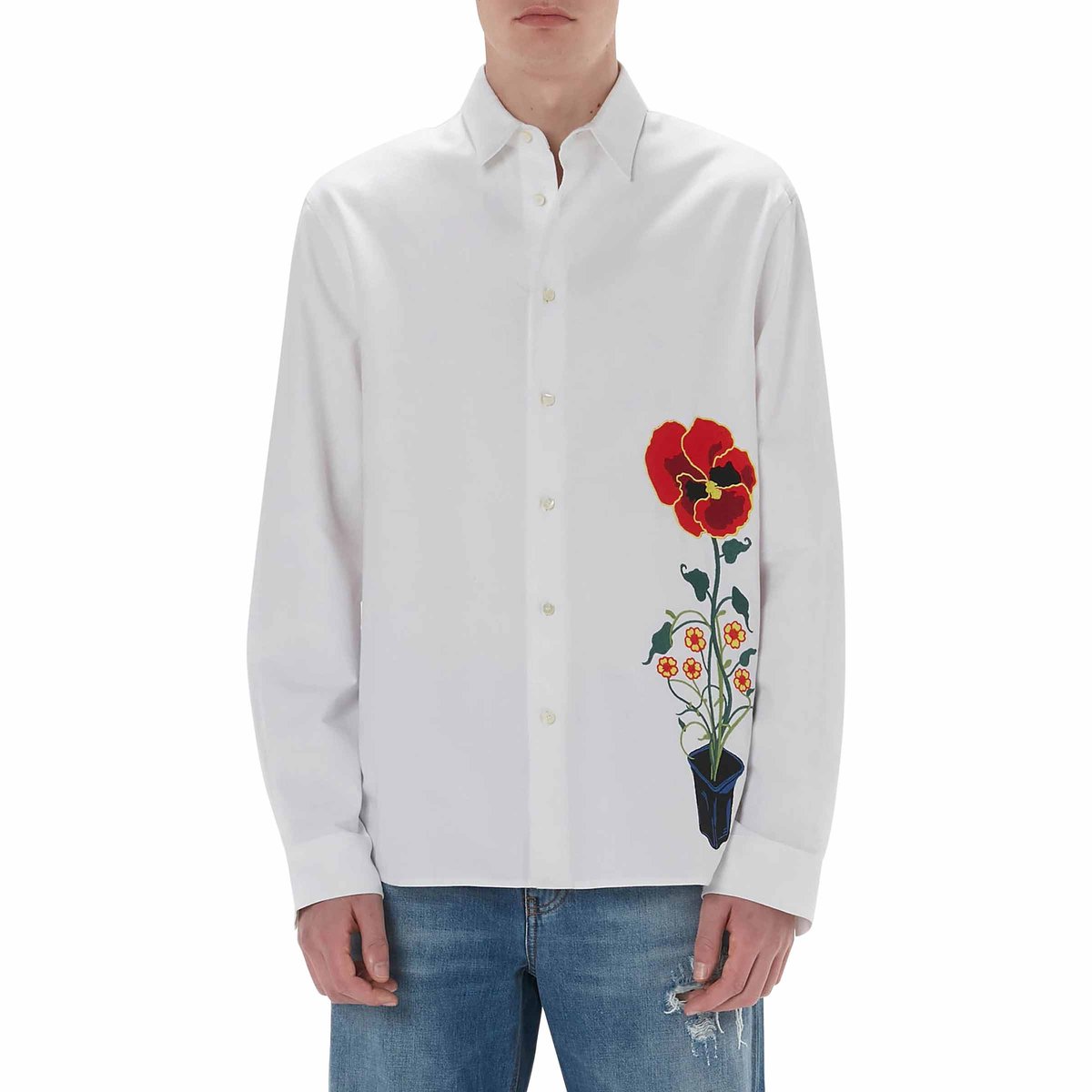 Embroidered Flower Pot Shirt White | SUBTYPE