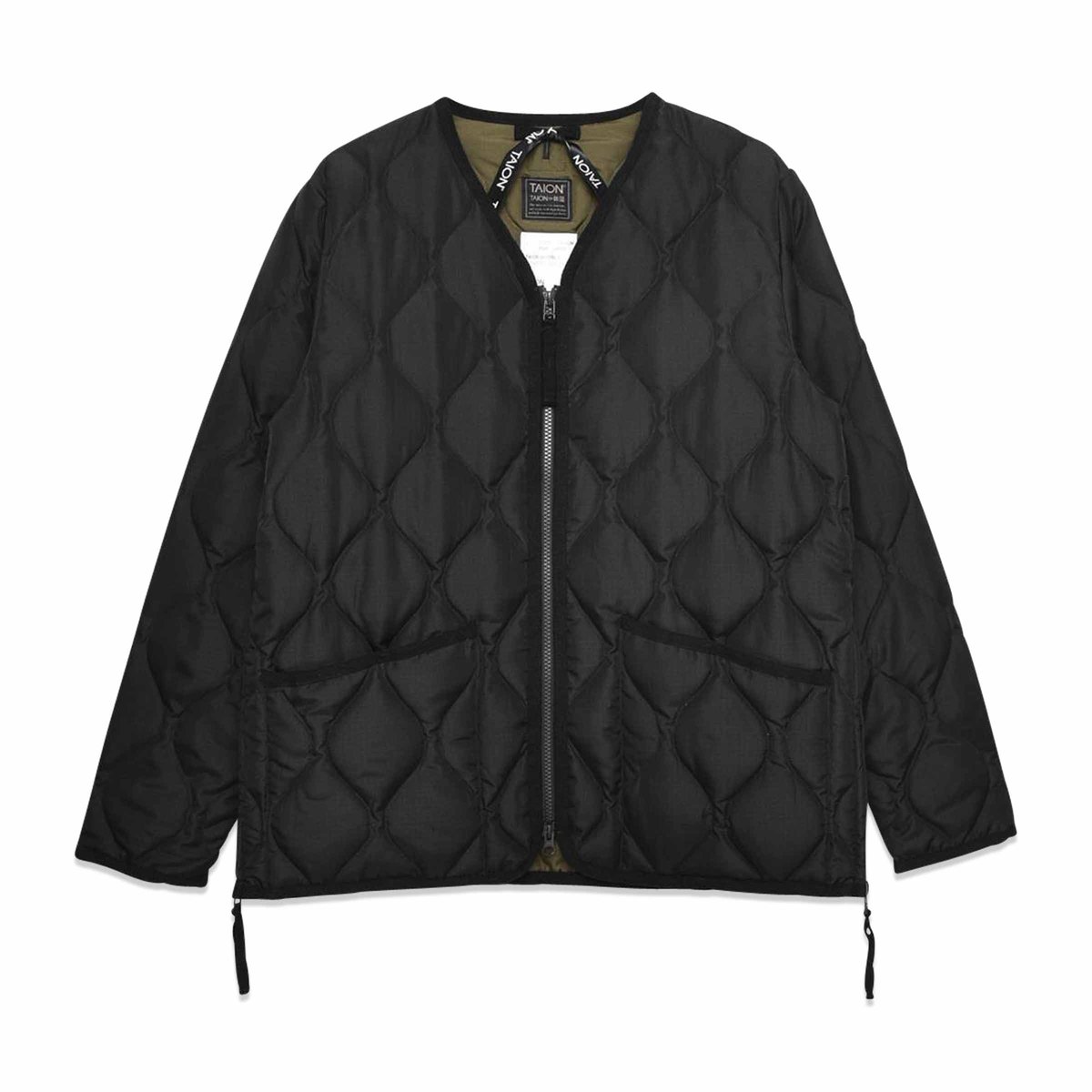 Unisex Military W-Zip V-Neck Down Jacket (Hard Shell) Black | SUBTYPE