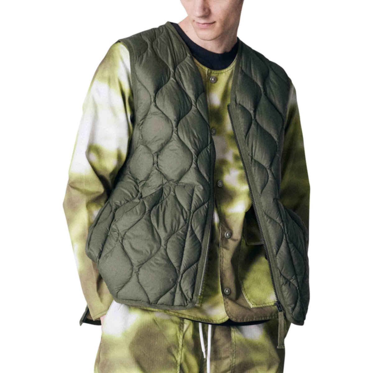 Military V-Neck Soft-Shell Down Vest Olive | SUBTYPE