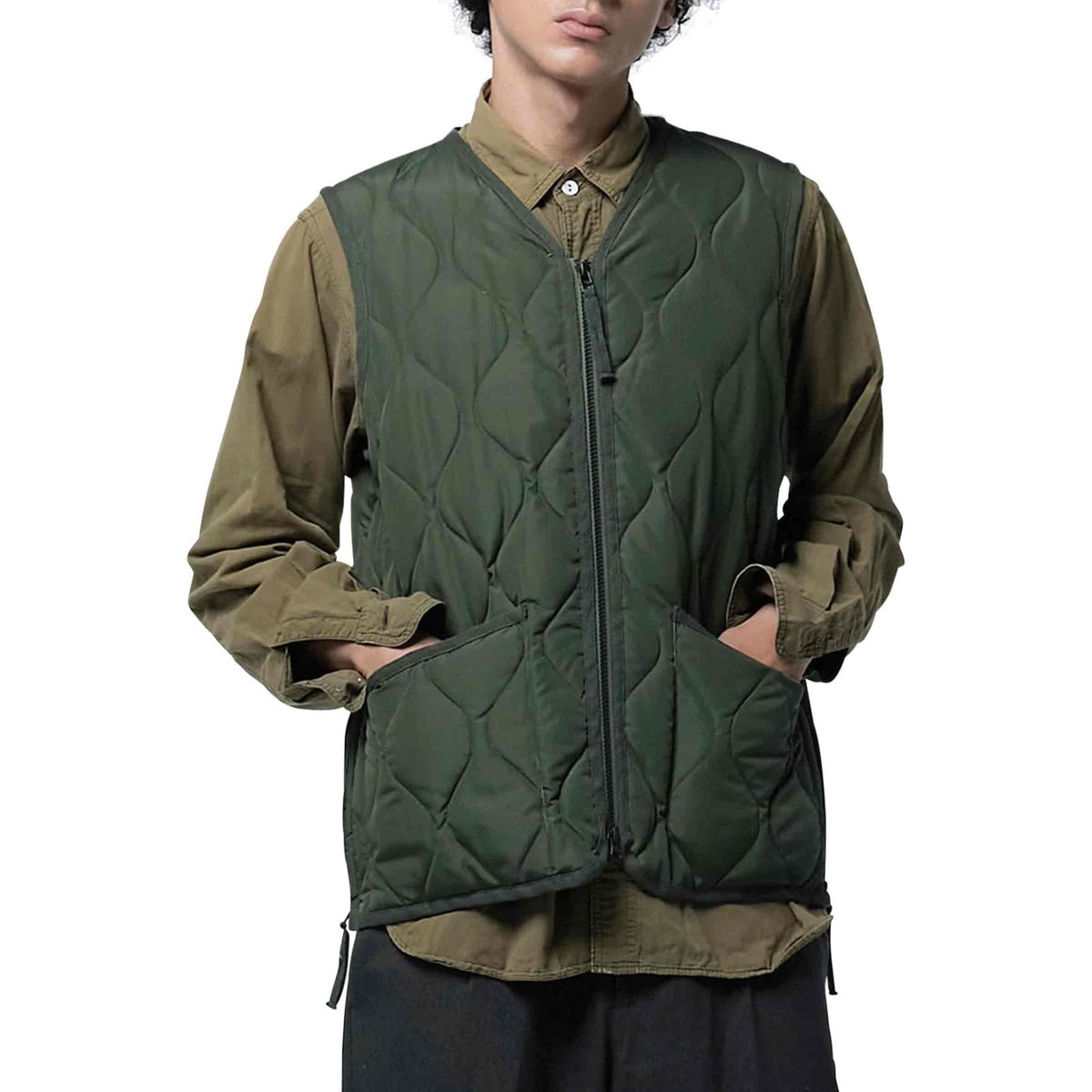 SADA　TMT MILITARY NYLON DOWN VEST Unisex Military Zip V-Neck Down Vest (Hard Shell) Olive | SUBTYPE