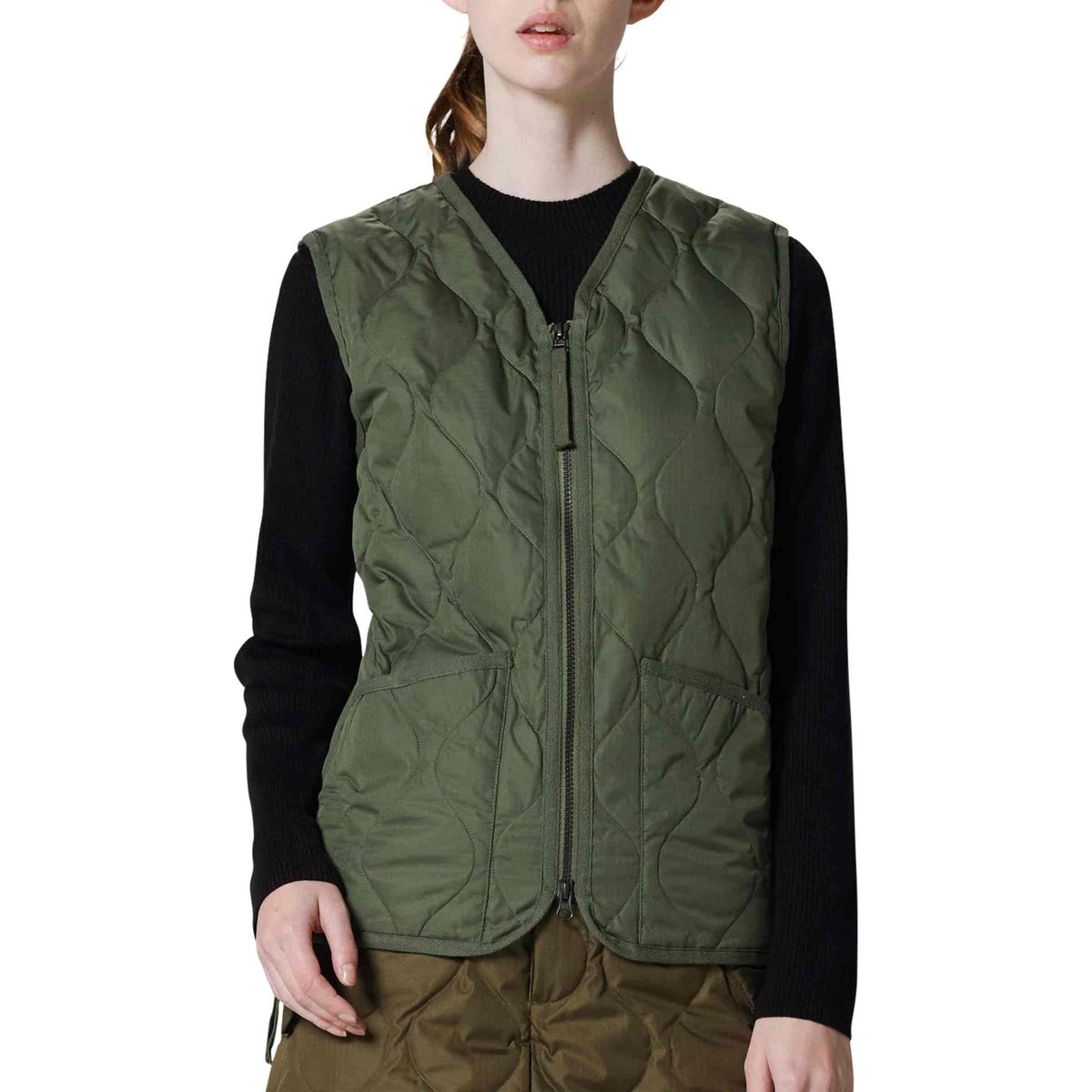 SADA　TMT MILITARY NYLON DOWN VEST Unisex Military Zip V-Neck Down Vest (Hard Shell) Olive | SUBTYPE