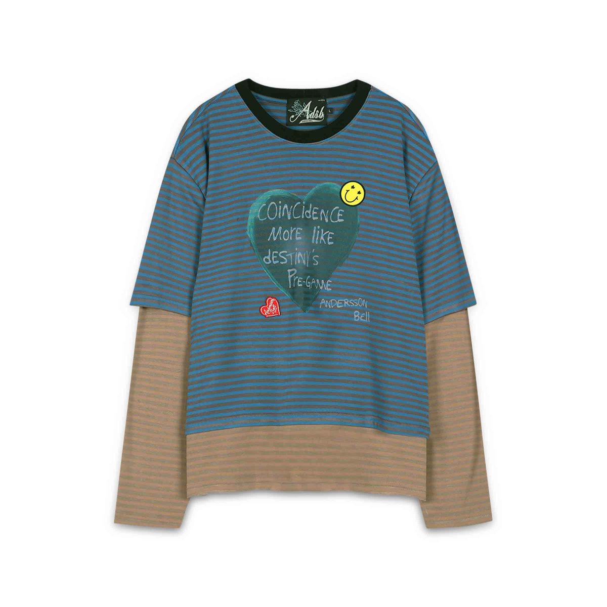 Heart Message Stripe Layered L/S T-Shirt Blue | SUBTYPE