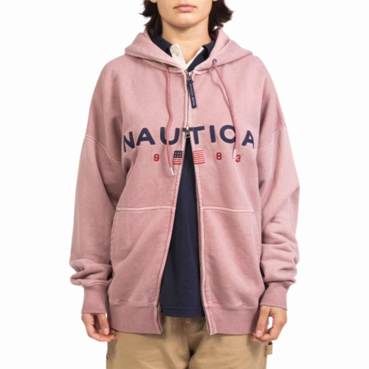 ☆ NAUTICA ☆PIGMENT 83 FLAG HOOD ZIP UP Too Big 83 Flag Hood Zip-Up Pink | SUBTYPE
