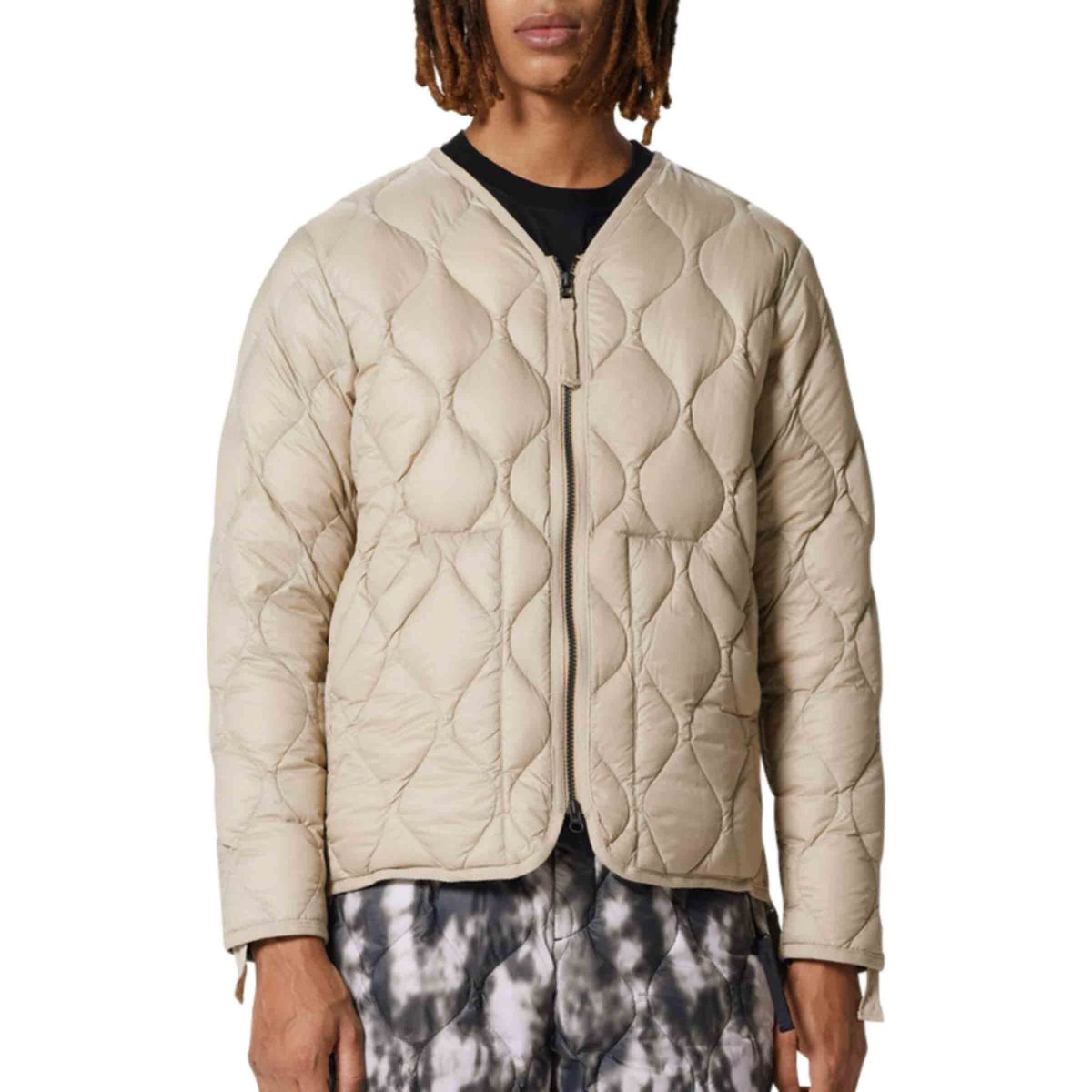 Unisex Military W-Zip V-Neck Down Jacket (Soft Shell) G.Beige