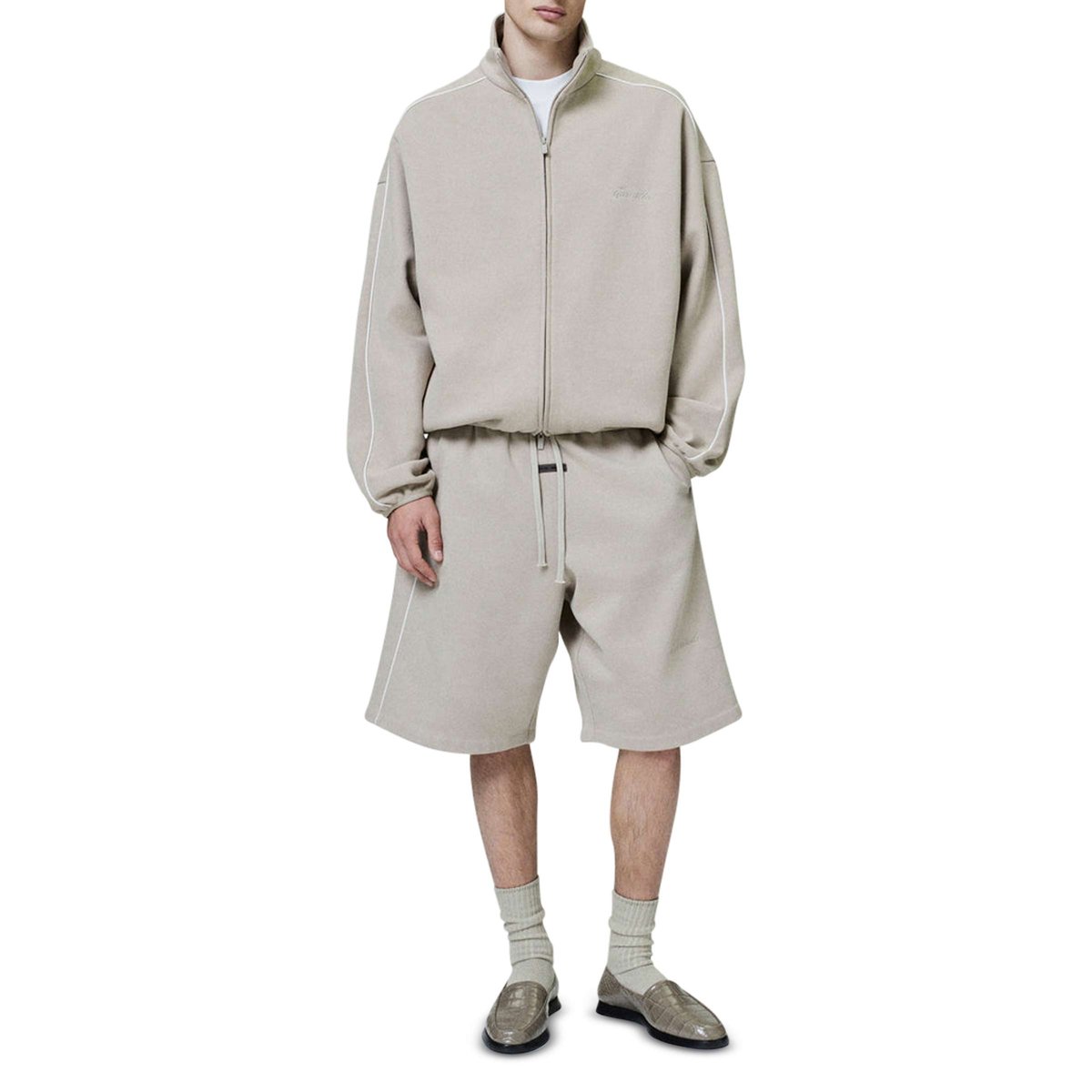Modern Fleece Track Jacket With Piping トラック ジャケット Modern Fleece Track Jacket With Piping Timber/Cloud White