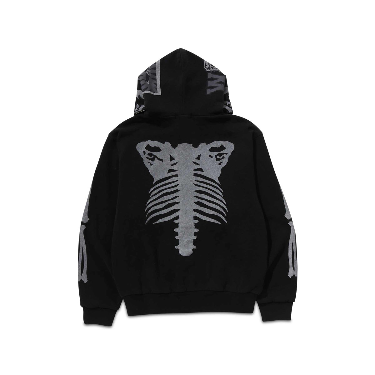 Skeleton Shark Heavy Washed Cropped Fit Full Zip Hoodie Black 