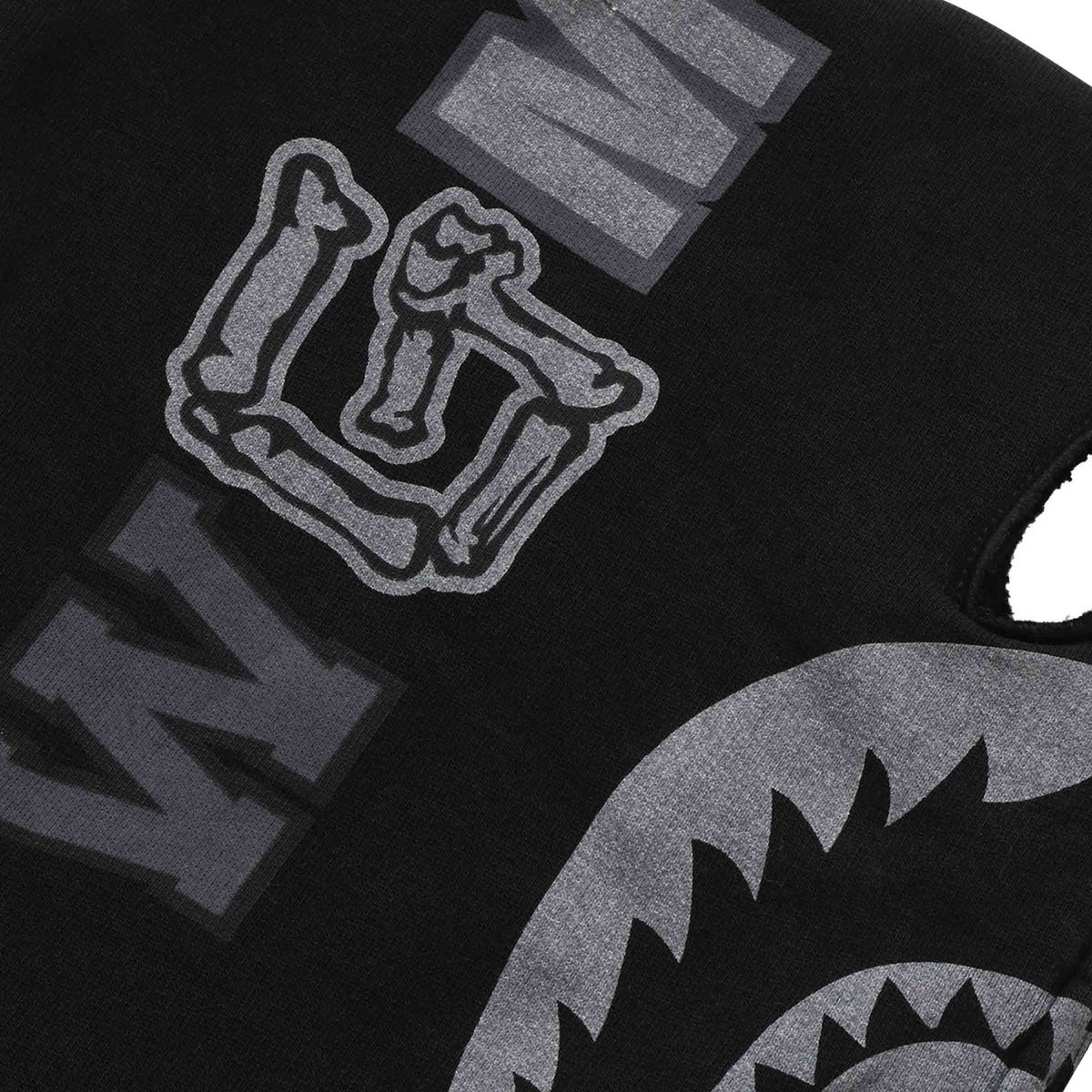 Skeleton Shark Heavy Washed Cropped Fit Full Zip Hoodie Black