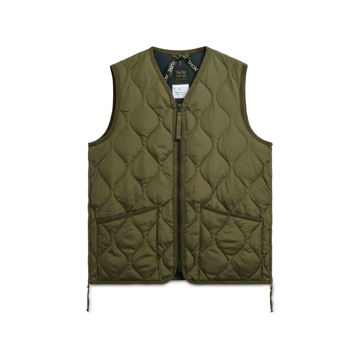 Unisex Military Zip V-Neck Down Vest (Hard Shell) Olive | SUBTYPE