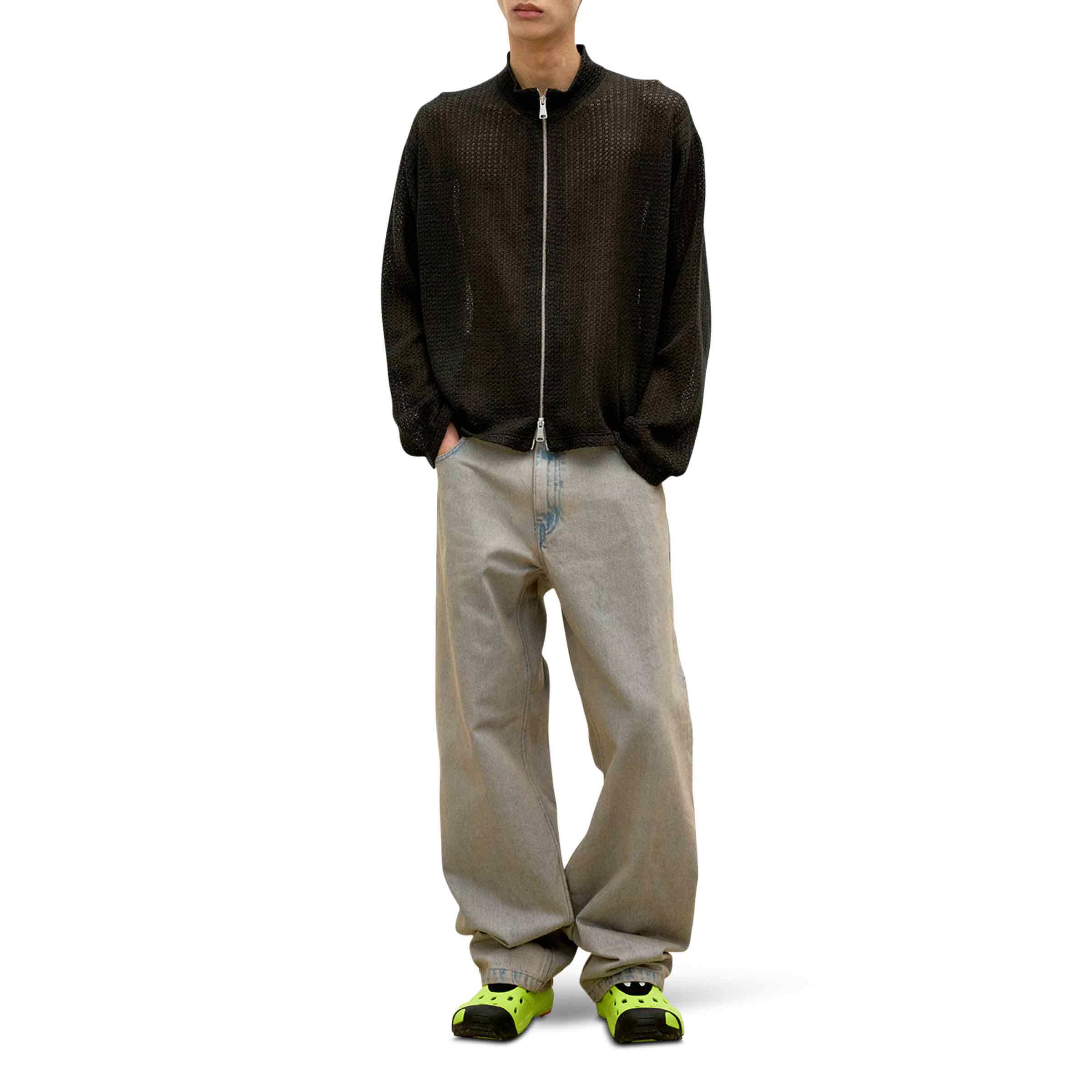 Linen Blend Stand Collar Knit Zip-Up Charcoal | SUBTYPE