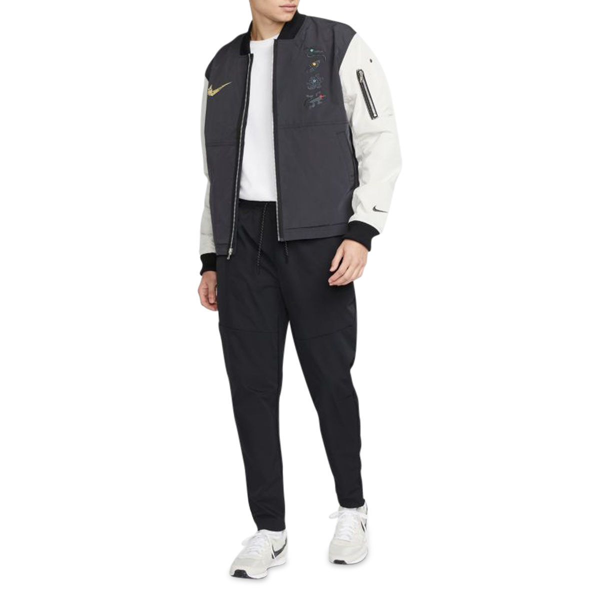 Men's Lined Bomber Jacket "Siempre Familia" BLACK/LIGHT BONE/ANTHRACITE