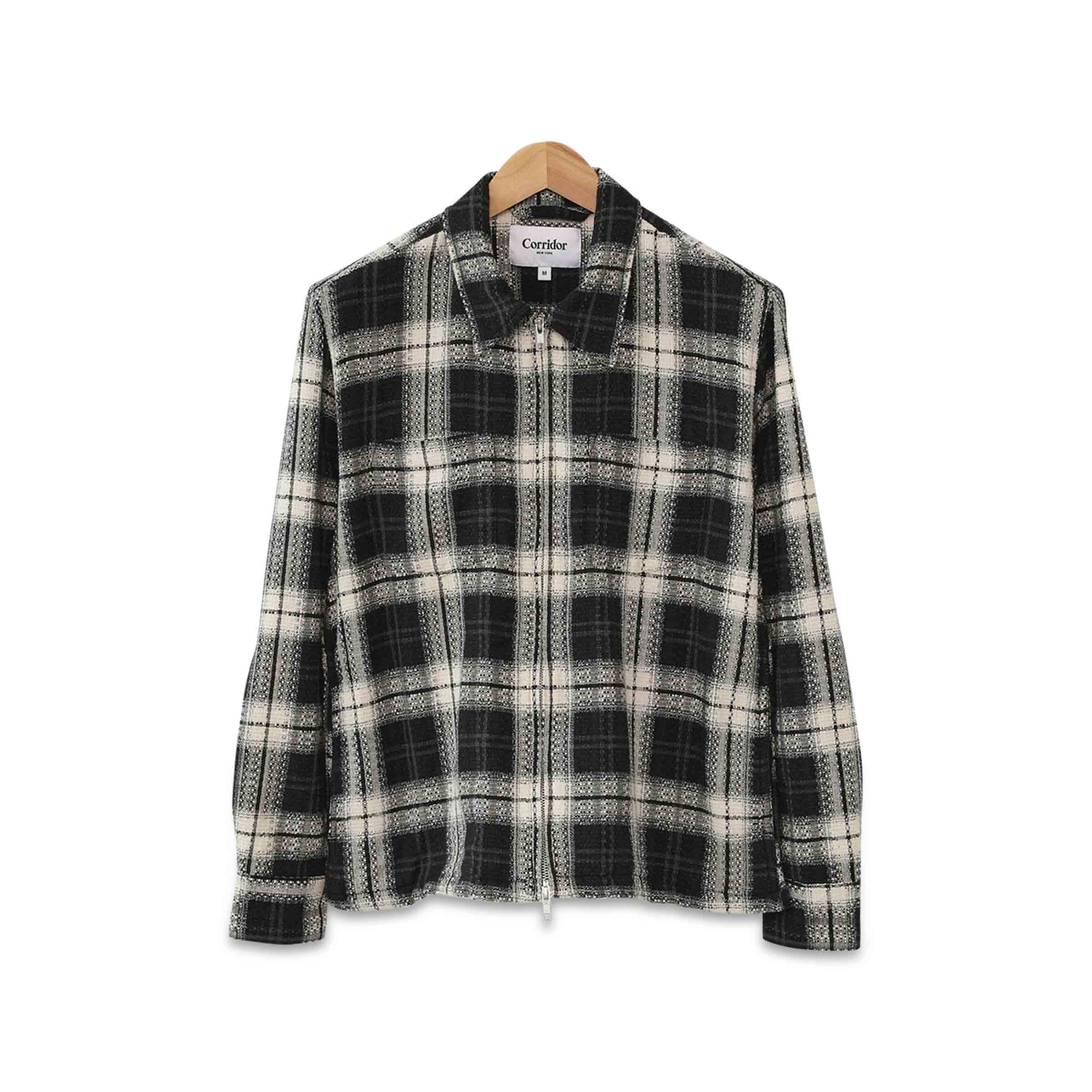 Dobby Plaid Zip Shirt Black | SUBTYPE