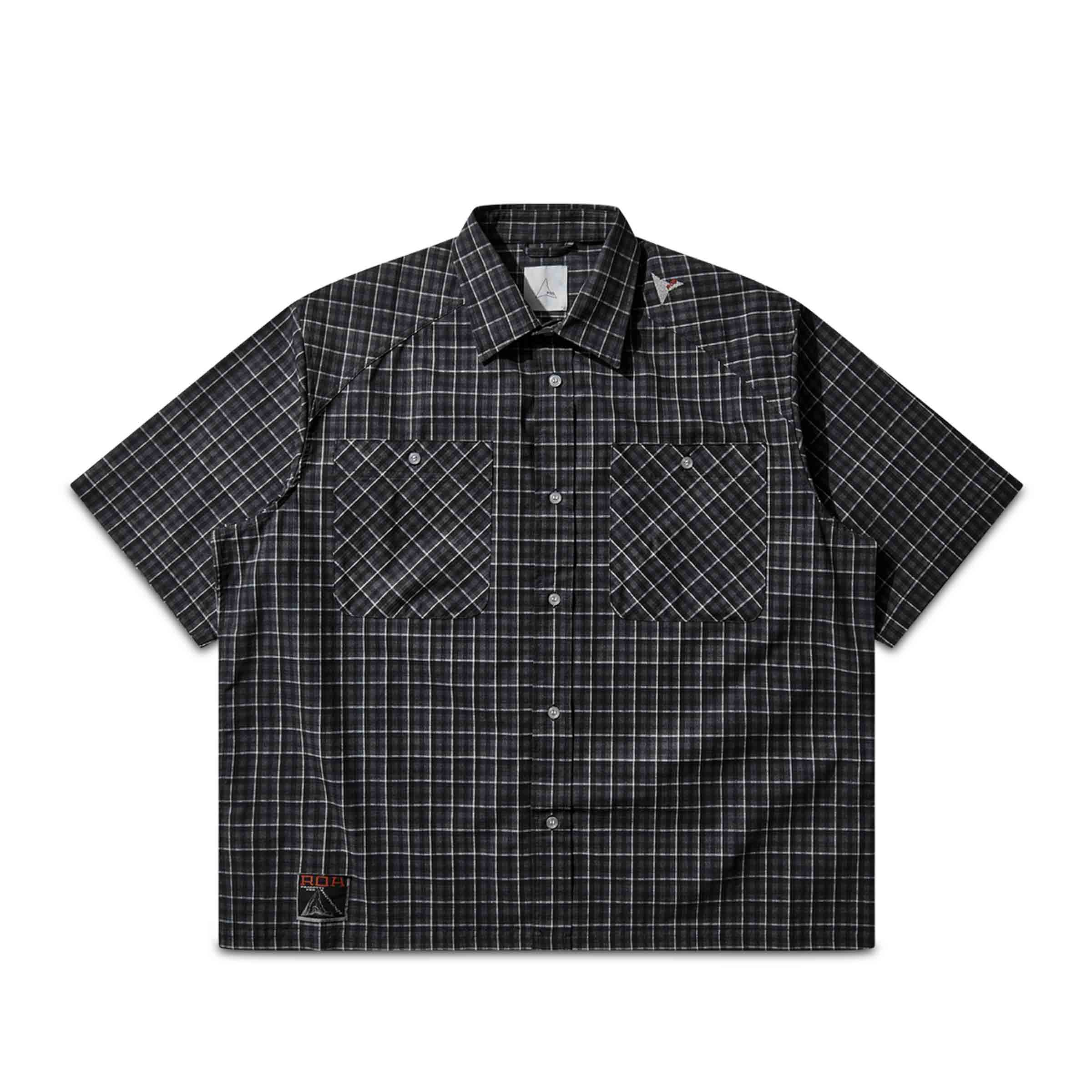 Aair FloWeave Printed Check Short Sleeve Shirt Grey | SUBTYPE