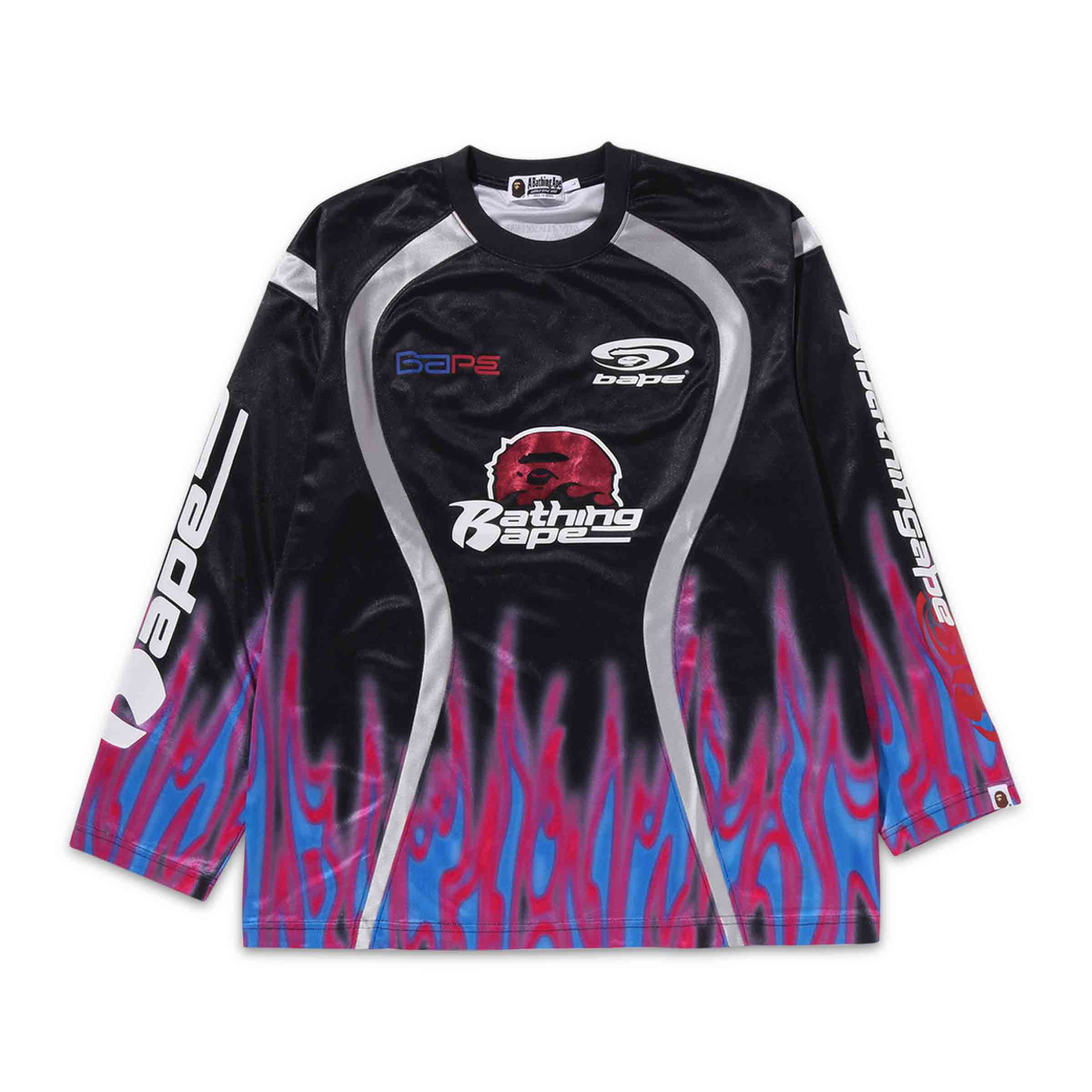 Flame Pattern Multilogo Relaxed Fit Football Jersey Black | SUBTYPE