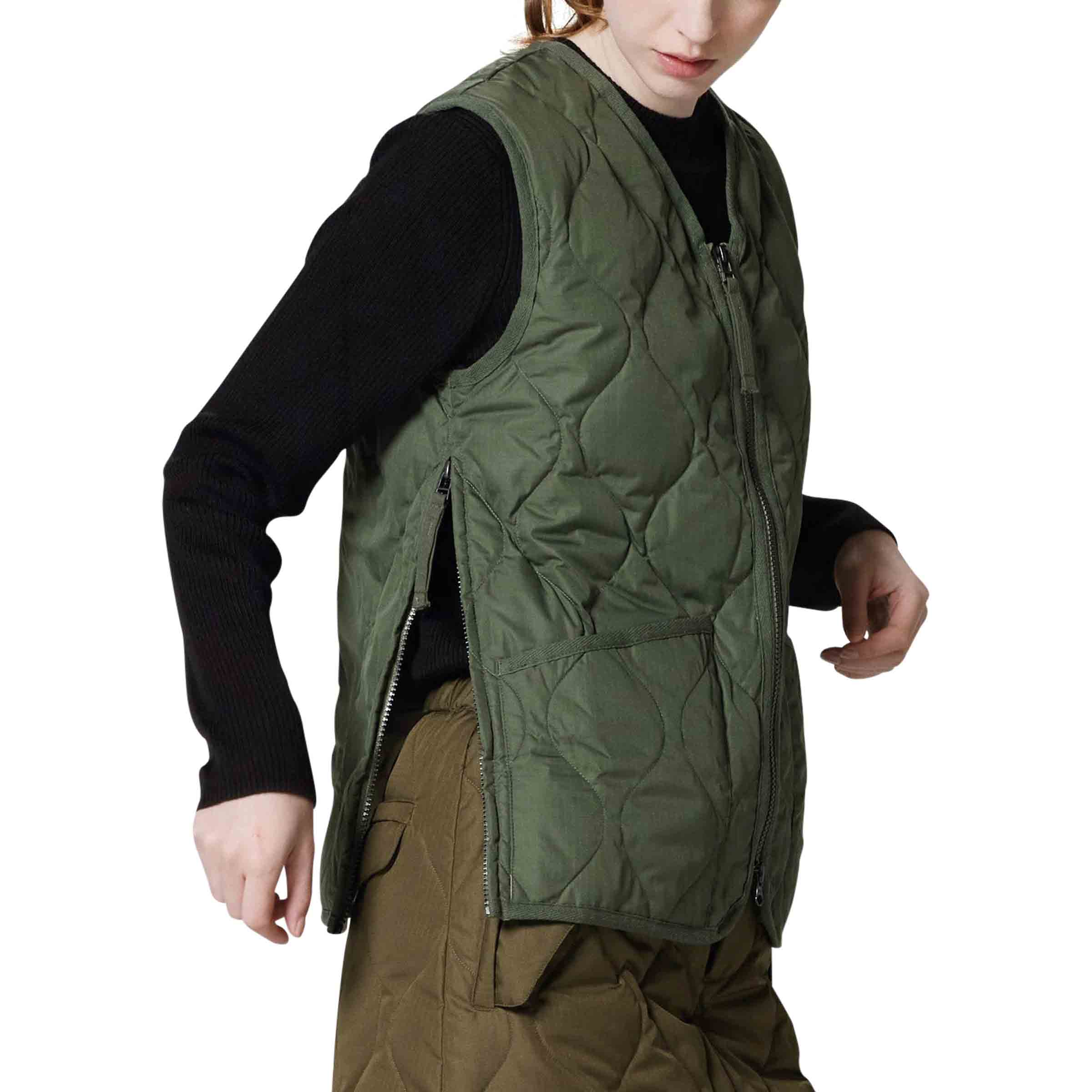 Unisex Military Zip V-Neck Down Vest (Hard Shell) Olive