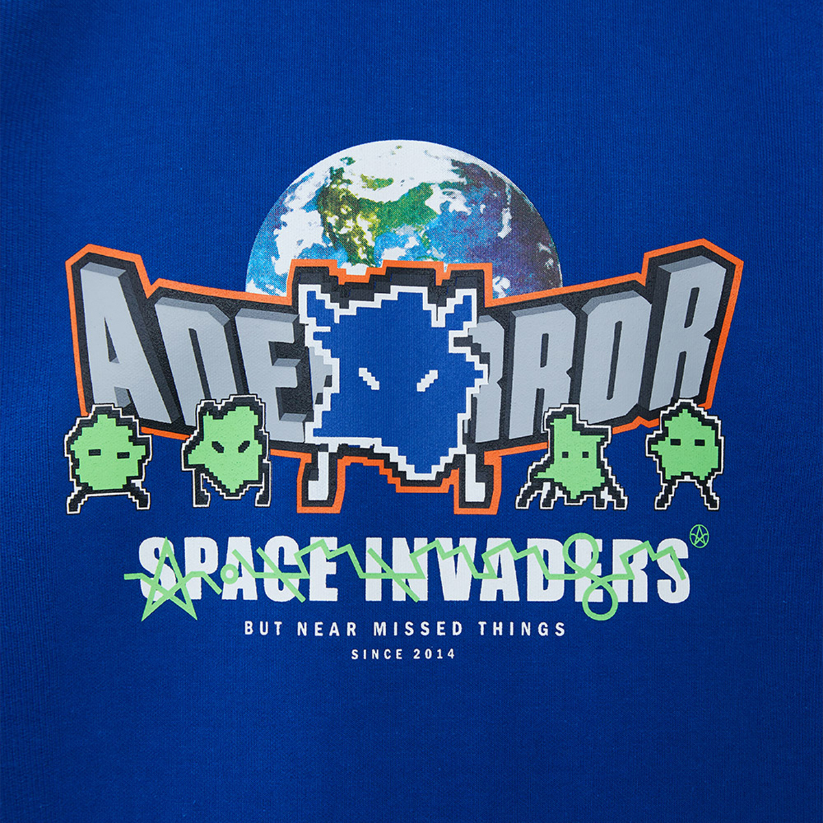 ADER Error Earth Logo Crewneck Sweatshirt Blue Front Detail