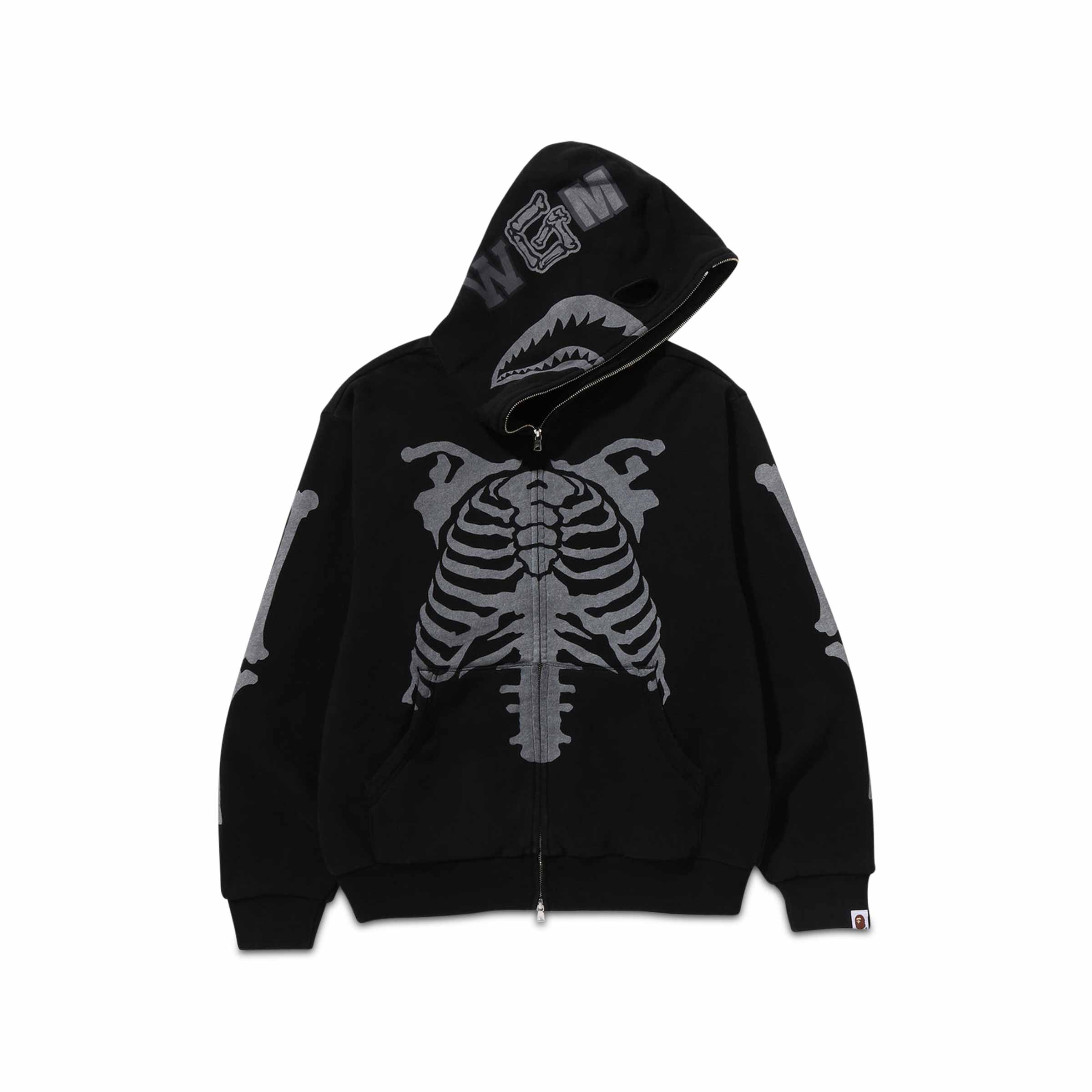 Skeleton Shark Heavy Washed Cropped Fit Full Zip Hoodie Black