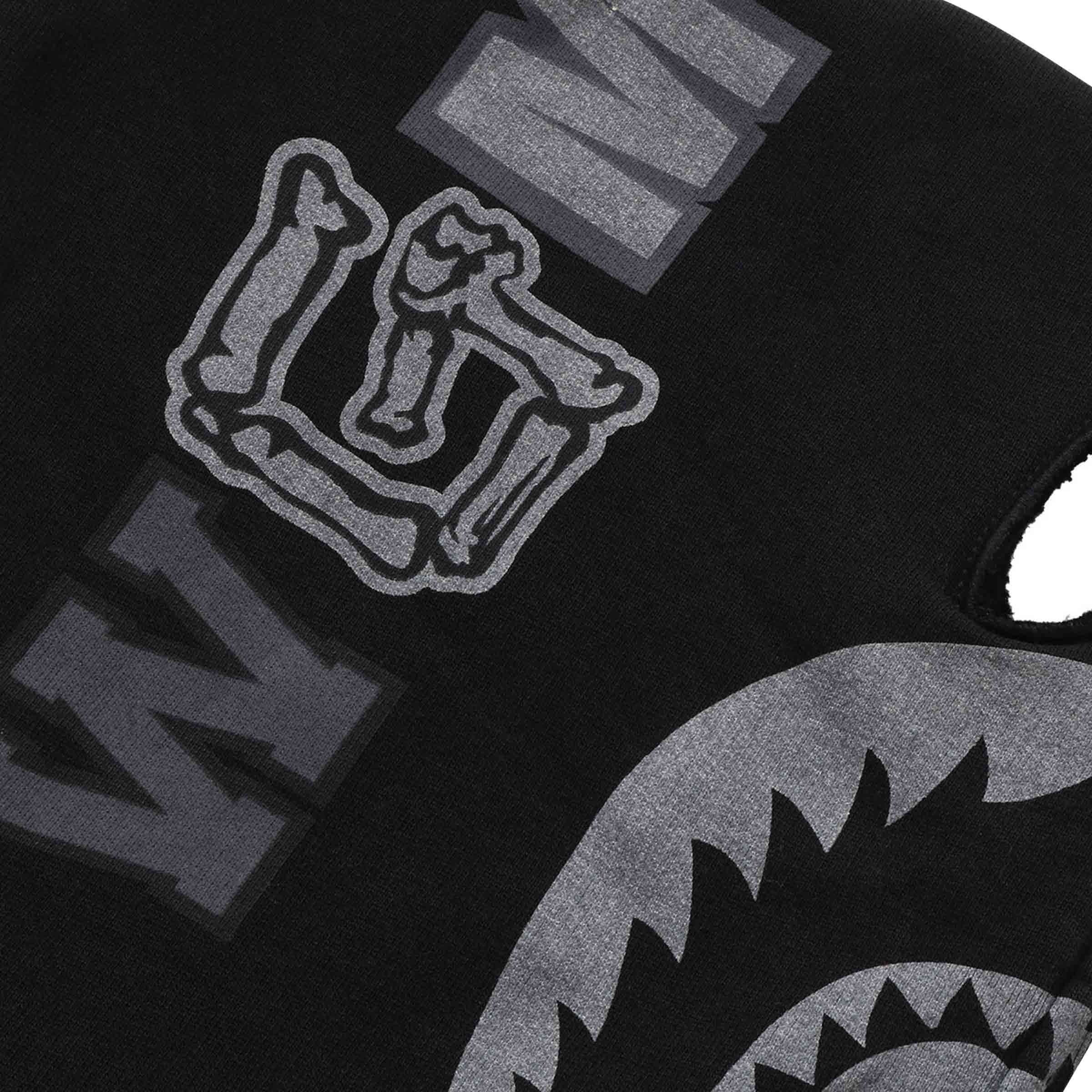 Skeleton Shark Heavy Washed Cropped Fit Full Zip Hoodie Black