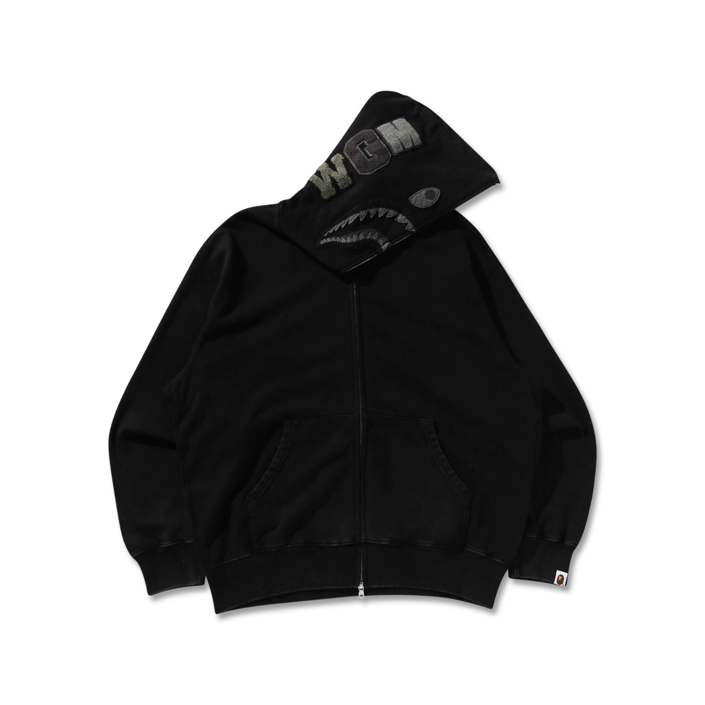 Garment Dye Shark Relaxed Fit Full Zip Hoodie Black | SUBTYPE