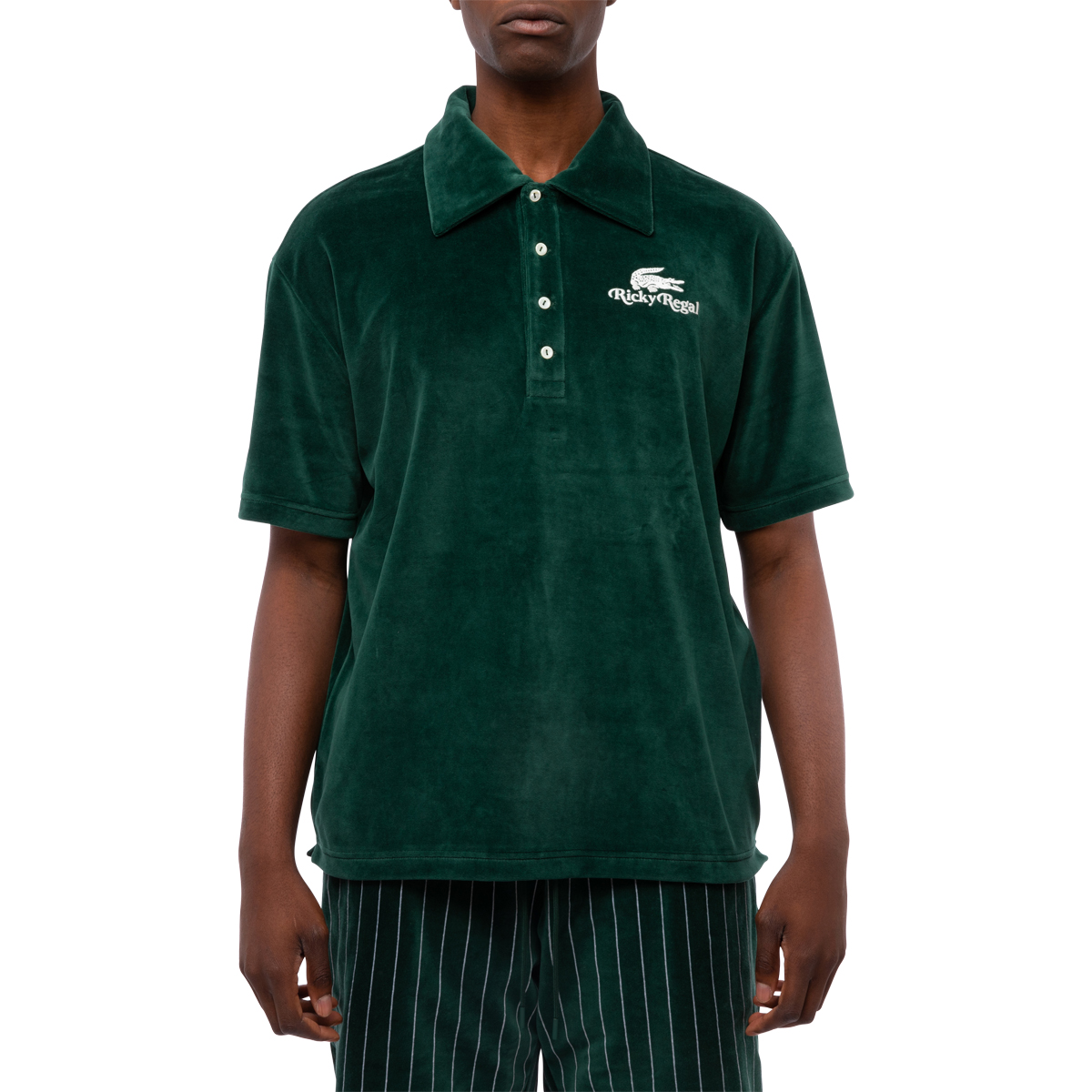 Lacoste x Ricky Regal Relaxed Fit Velvet Polo Green Front